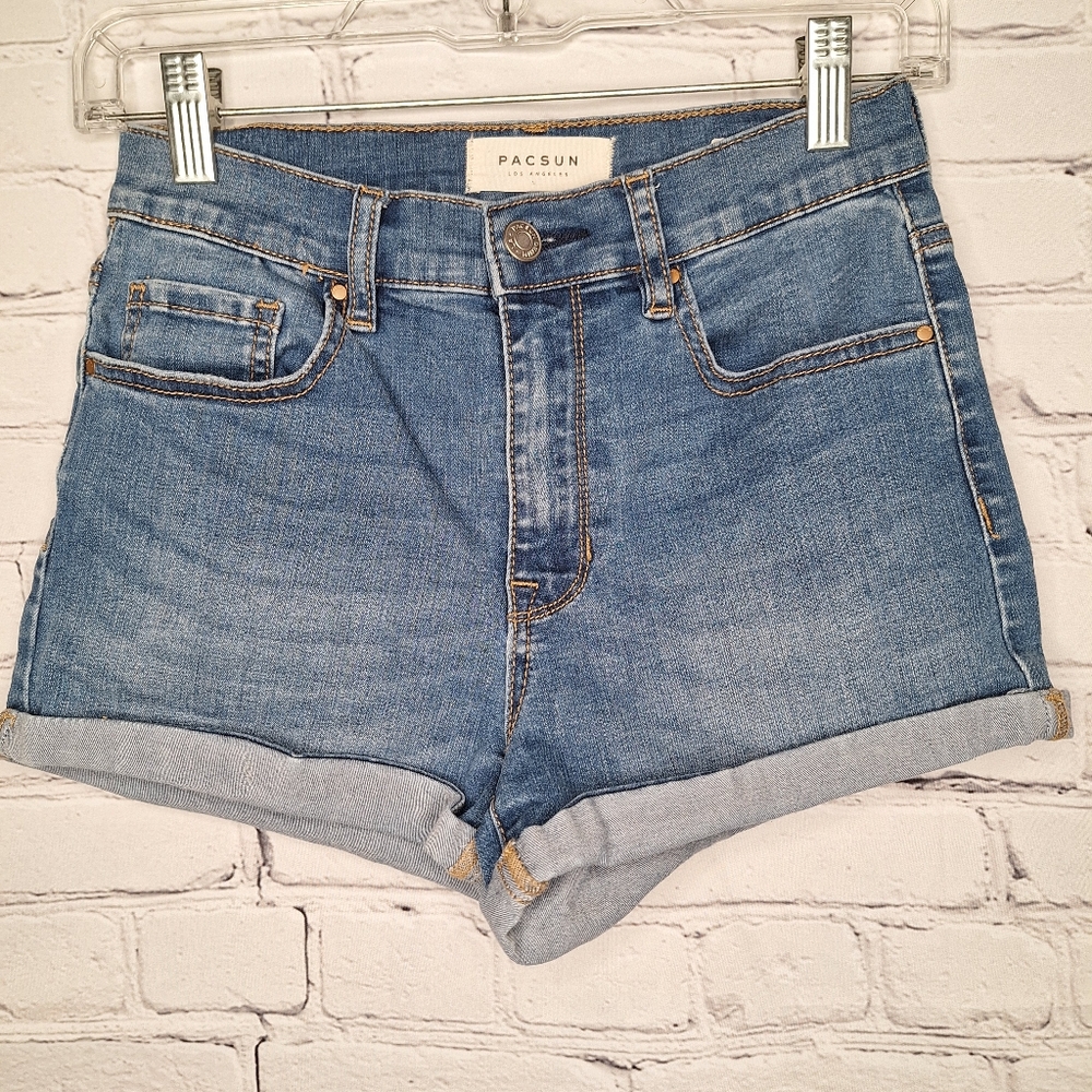 Pacsun The Shortie High Rise Rolled Cuff Cotton Blend Stretch Denim Short Sz 27